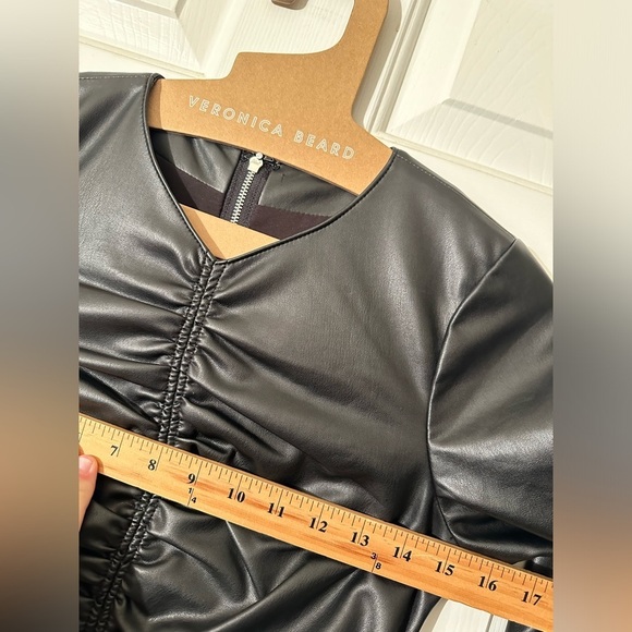 VERONICA BEARD NEW Bernadette Faux Leather Long Sleeve Ruched Mini Dress Black - Picture 10 of 16
